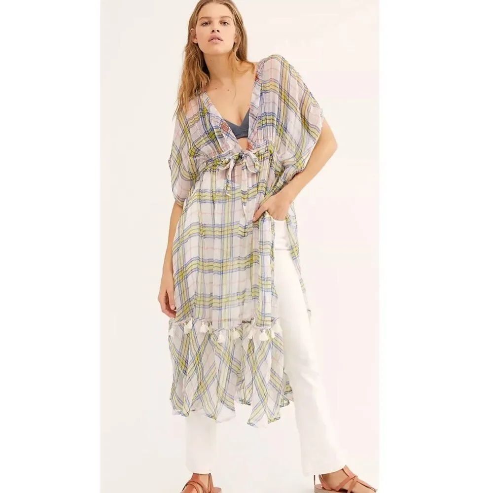 FREE PEOPLE NFC Lorie Sheer Plaid Kaftan